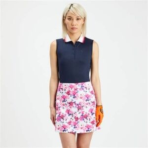 G/Fore Pleated Collar Sleeveless Golf Polo Shirt Navy Small